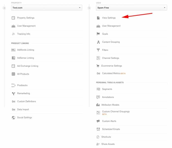 Google Analytics Screenshot - Admin Menu