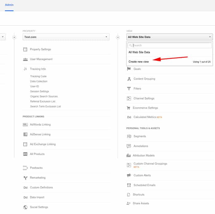 Google Analytics Screenshot - Create New View