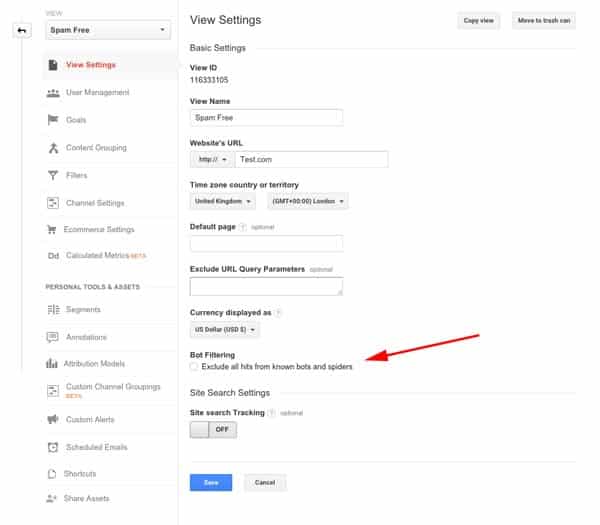 Google Analytics Screenshot - View Settings