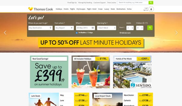 Thomas Cook site with slider