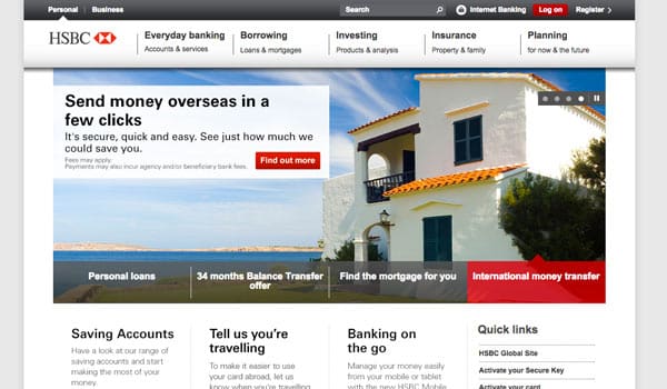 HSBC site with slider