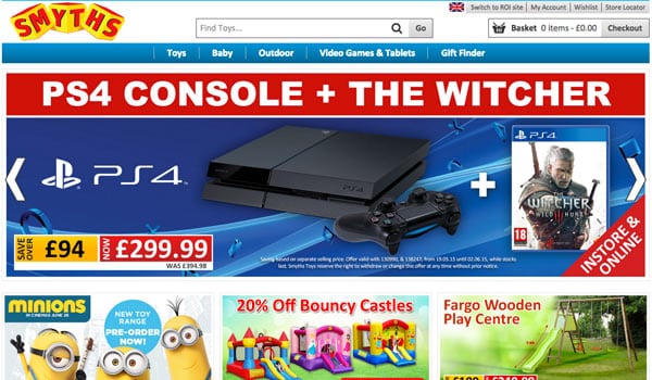 Smyths website with slider