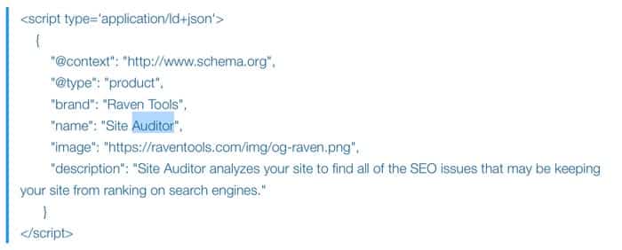 An example of schema metadata within a website